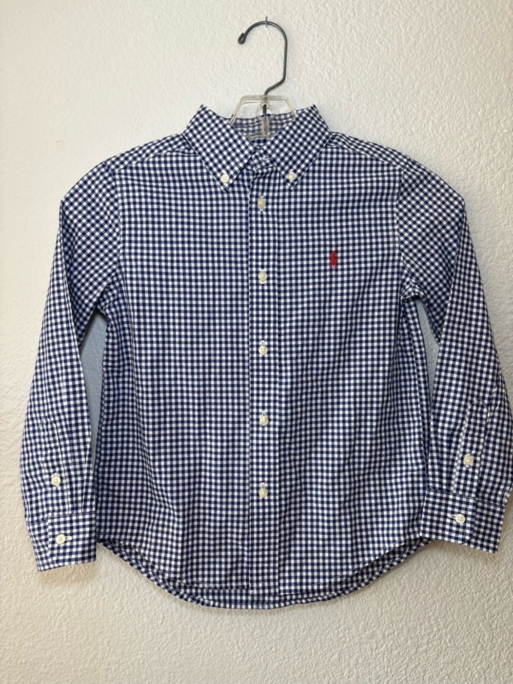 Ralph Lauren Kids Blue Gingham Button Down Shirt Size 6 Red Pony Preppy NWT